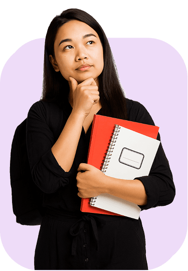 Student with books showing confidence and achievement